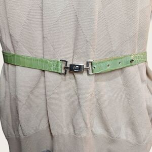 🌼4/$30 🟢 Italian Leather Snakeskin Belt | Light Green | Slim | Made in Canada